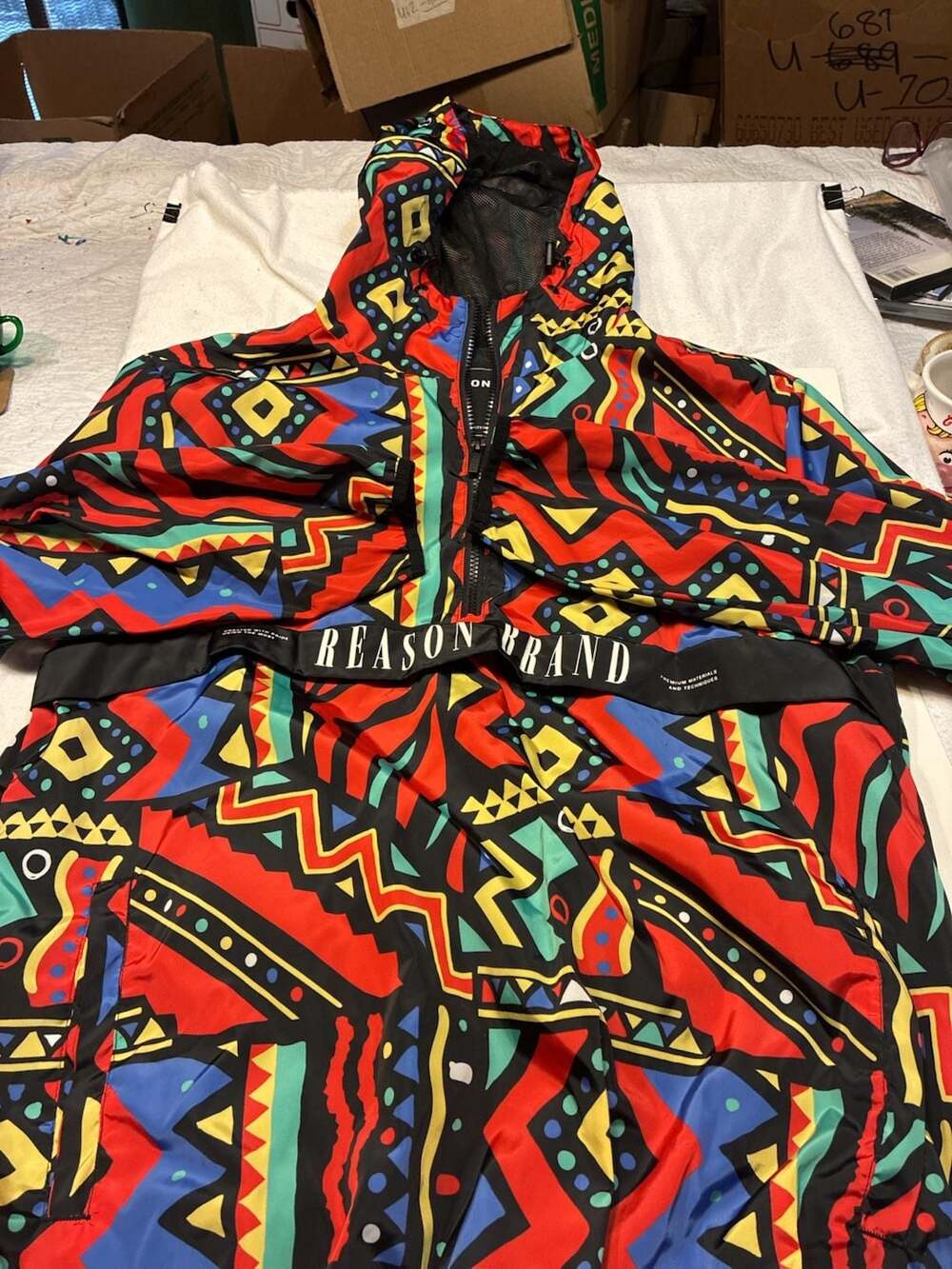 Reason Brand Men's Geometric Multicolor 1/4 Zip Pullover Windbreaker Jacket